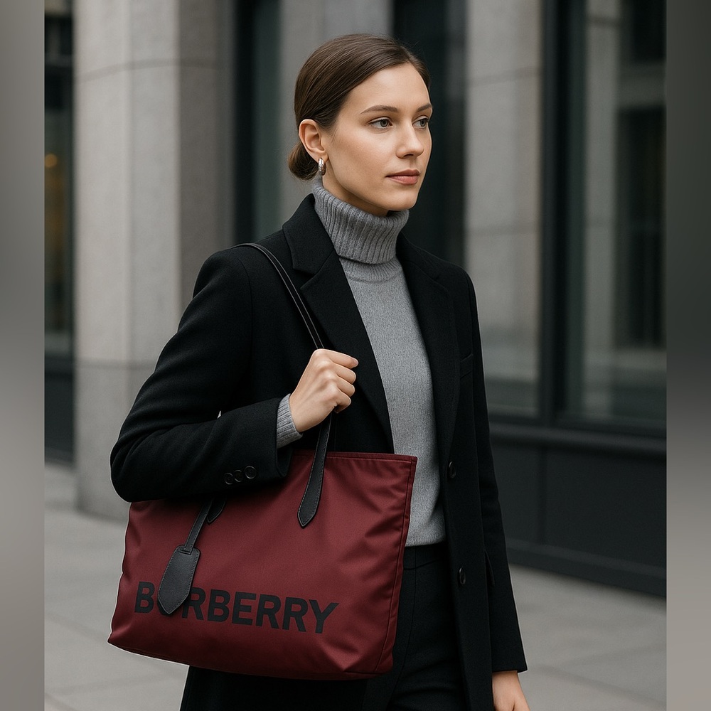$1050 BURBERRY Small Burgundy ECONYL Logo Nylon Tote Shoulder Bag brand NWT - Picture 2 of 13